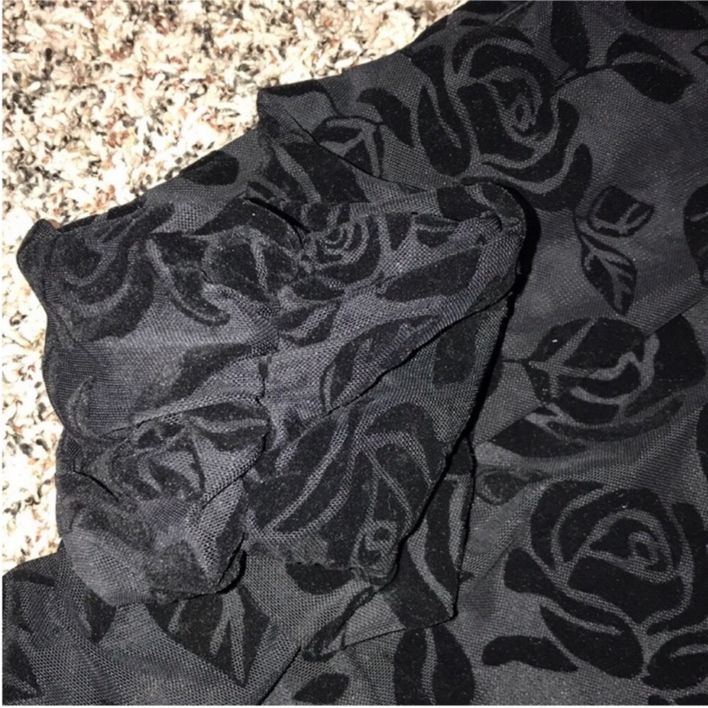 Wild Fable Black Flocked Off-Shoulder Fit and Flare Long Sheer Sleeve Mini Dress - Picture 8 of 10